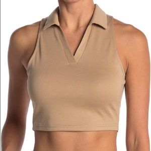 ABOUND Polo Cropped Sleeveless Top — Size S, Beige Nougat